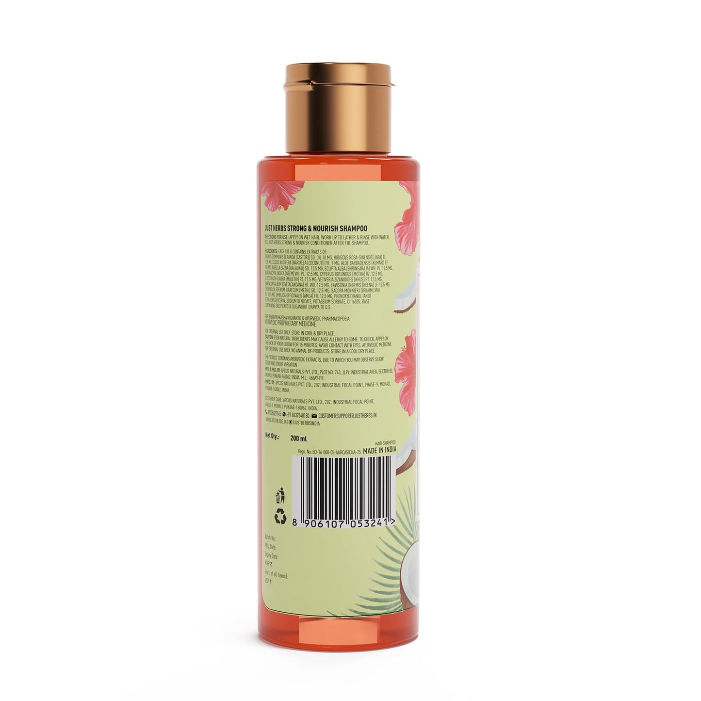 Just Herbs Castor and Black Onion Seed Sulfate Free Shampoo 200 ml