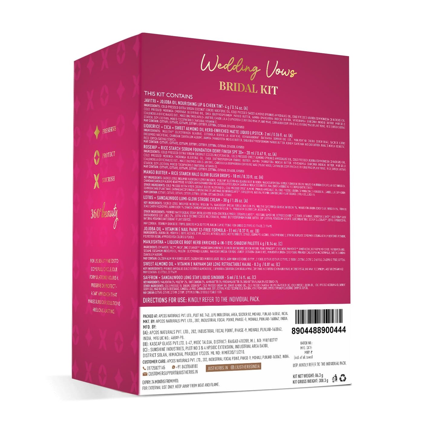 Just Herbs Wedding Kit Glam Essentials With Matte Lipstick (Pack Of 9)