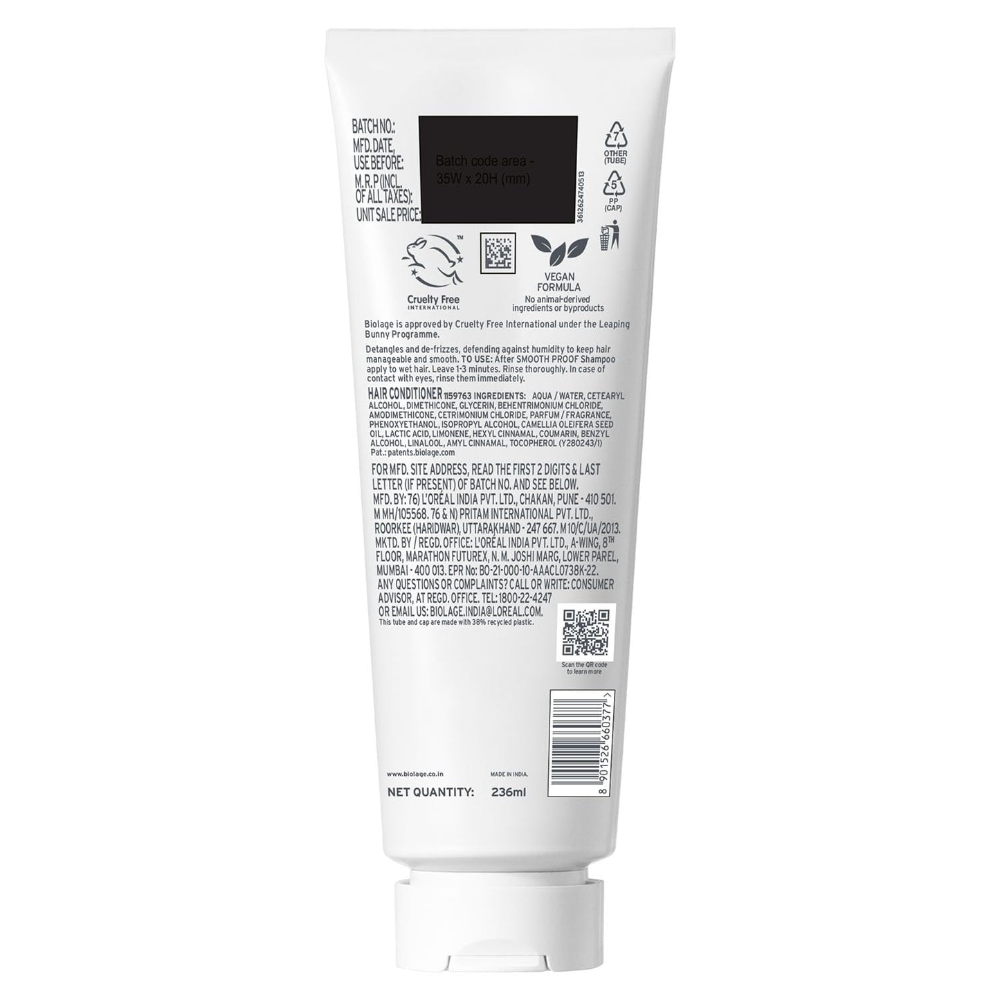 Biolage Smooth Proof Anti-Frizz Conditioner, 236 ml
