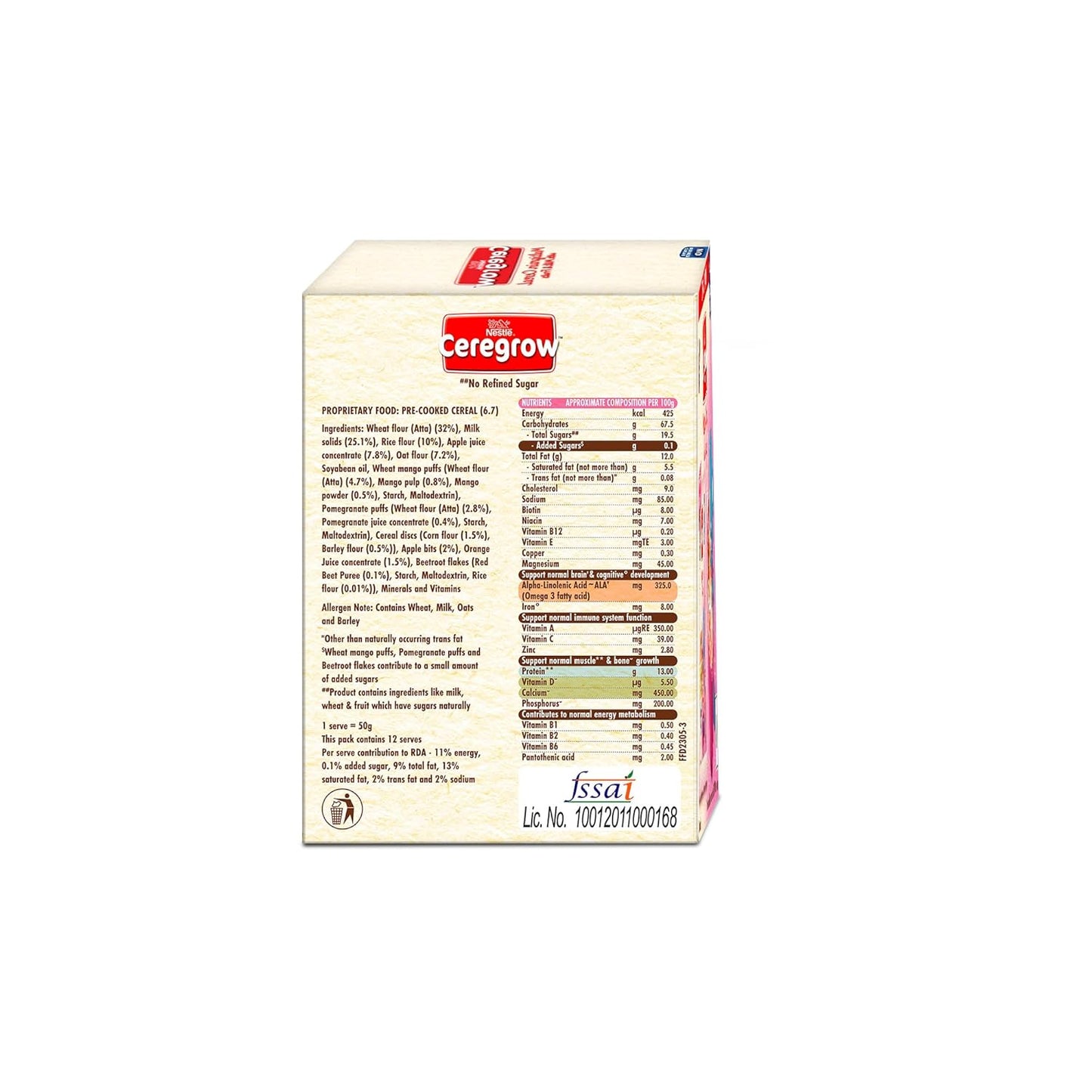 Nestle Ceregrow Multigrain, Milk & Fruits Cereal, Source of Iron,Omega 3, Protein, Calcium, 19 Nutrients, 600 gm