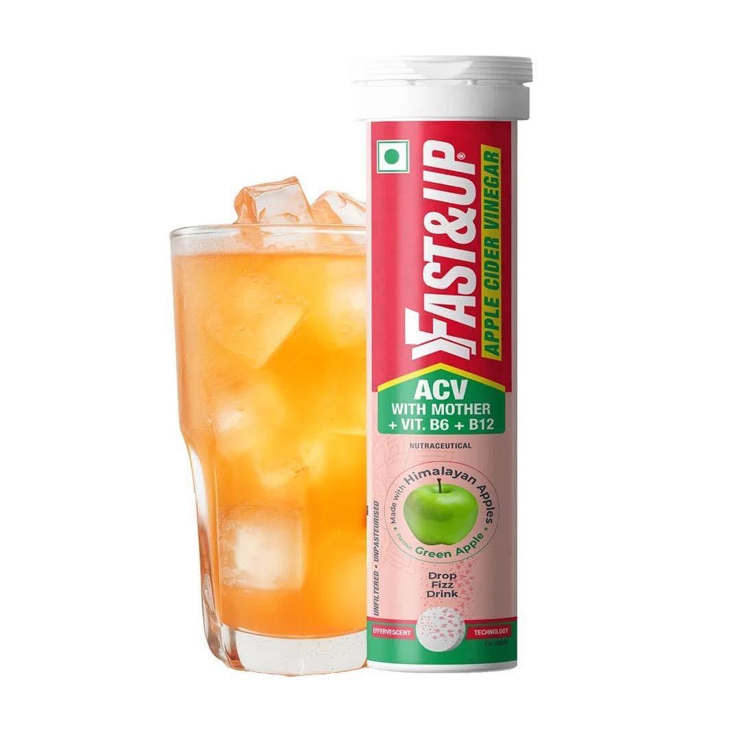 Fast&Up Apple Cider Vinegar Effervescent Tablets | 500mg ACV with Mother, Beetroot, Pomegranate, B6 & B12 | Supports Detox, Gut Health & Weight Management, Green Apple, Pack of 4