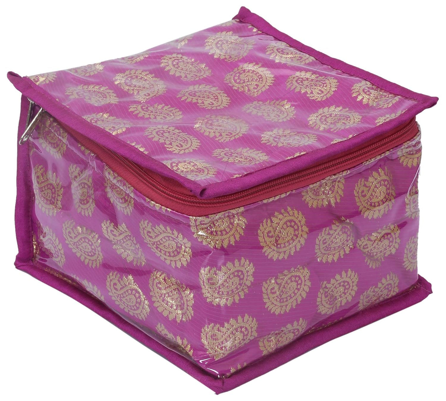 Kuber Industries Brocade Jewellery Kit|Wedding collection Gift with 10 Pouches, Pack of 1 (Pink)