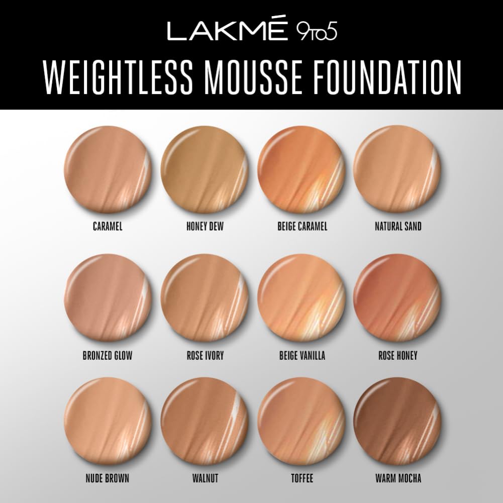 Lakmé 9 To 5 Weightless Mousse Foundation, Beige Caramel, 25G Matte Finish, 6.25 g (Pack of 4)