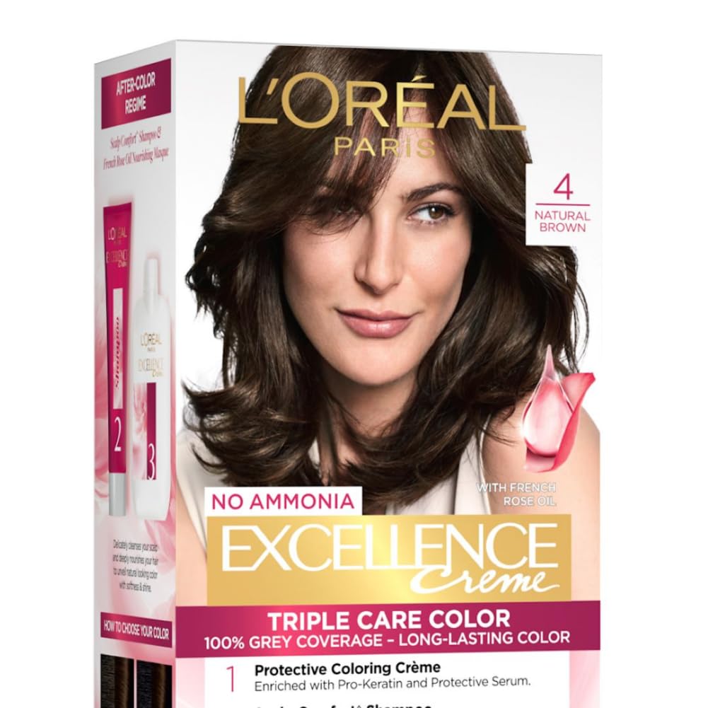 L’Oréal Paris Excellence Creme Hair Color, 4 Natural Brown/Natural Dark Brown, 72 ml+100g