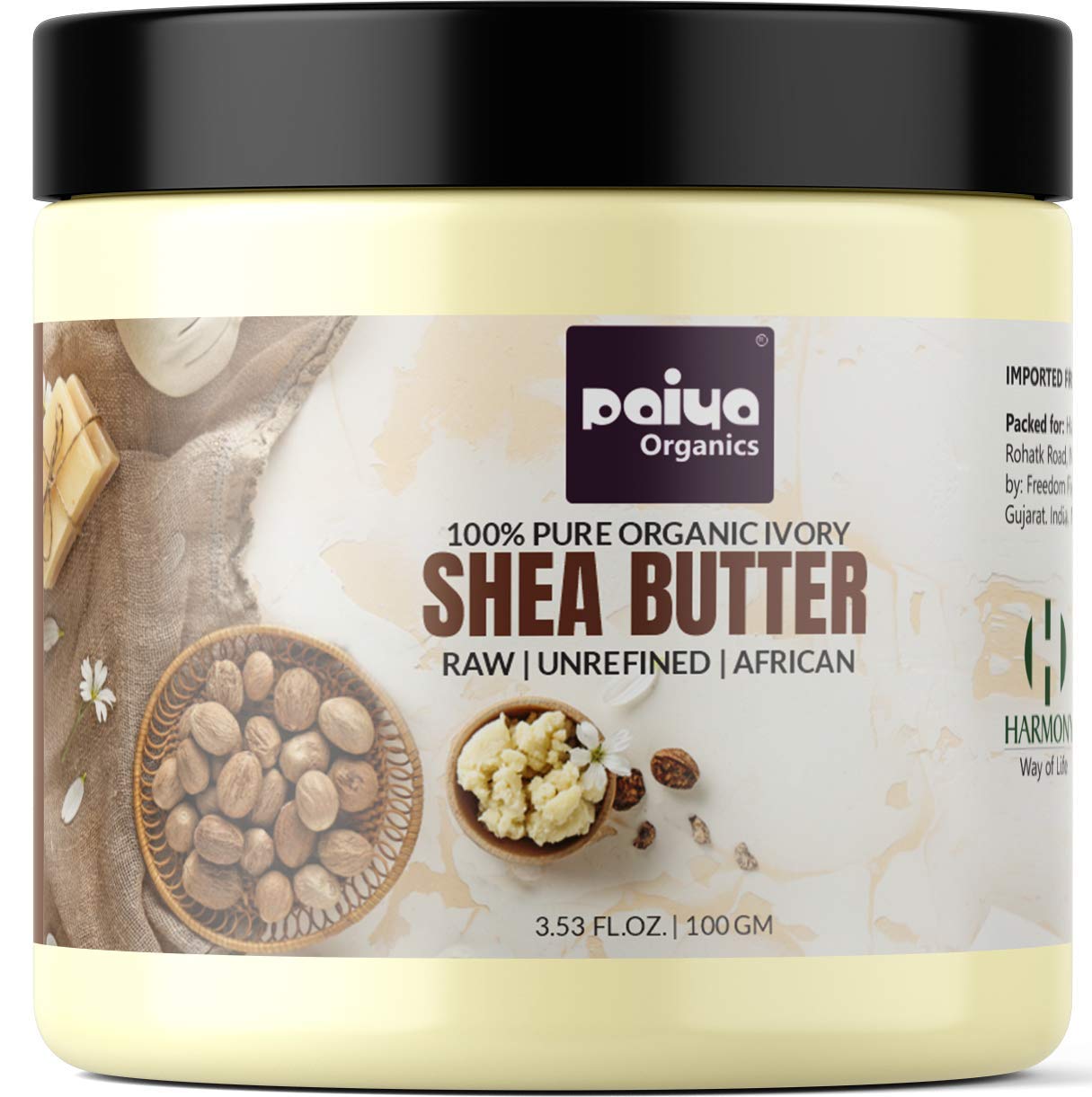 Paiya Organics Raw Unrefined Organic Ivory Shea Butter For Skin Face Hair Stretch Marks, Make Whipped Body Butter, 100gm