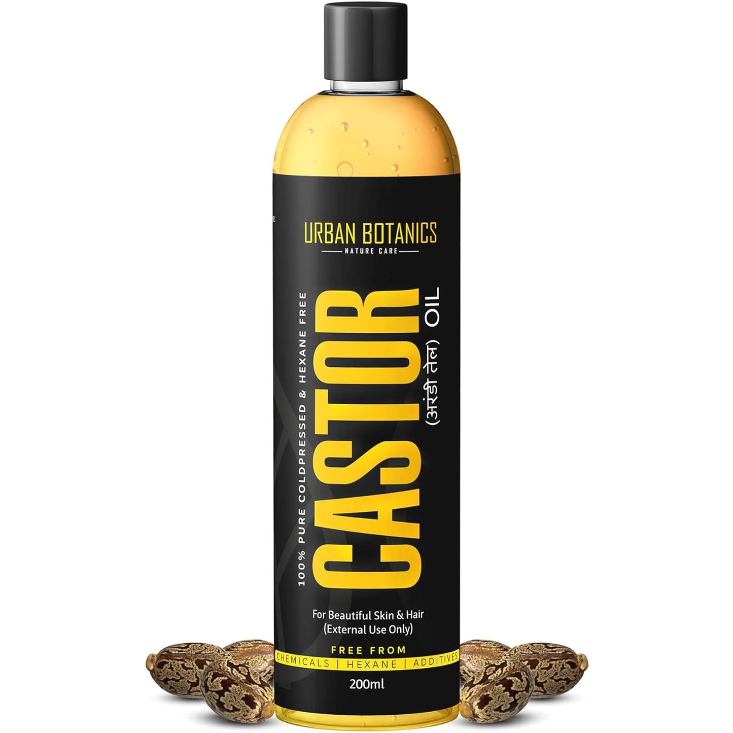 Urban botanics Cold Pressed Castor Oil For Hair Growth, Skin Care, Moisturising Dry Skin, Nails, Eyelash - Virgin Grade - Organic - 200ml