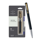 Parker Vector Standard Gold Trim Roller Ball Pen, Black