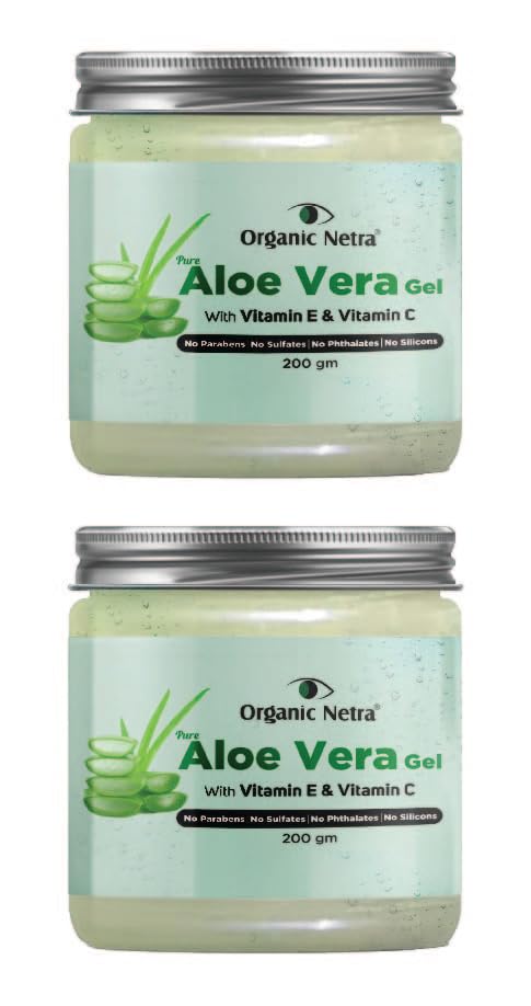 Organic Netra® Pure Aloe Vera Gel With Vitamin C & E | Cold Pressed | For Skin, Face, Hair | Paraben Free | Sulphate Free - 200 gm