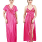 Romaisa Women's Satin Solid Maxi Length Nighty with Robe _Nightwear Set Pack of 2_Free Size