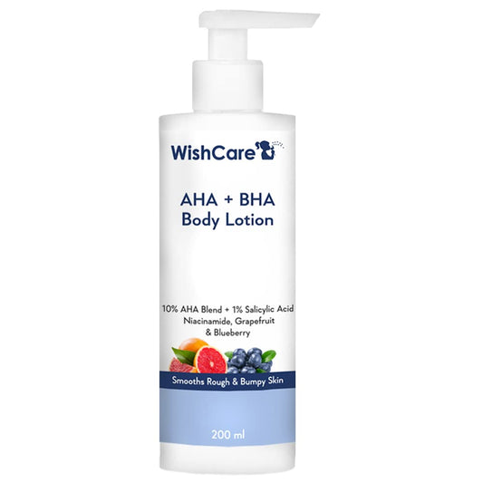 WishCare 10% AHA + 1% BHA Body Lotion - Smooths Rough & Bumpy Skin - Glycolic & Lactic Acid Body Lotion with Niacinamide - 200 Ml