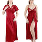 Romaisa Women's Satin Solid Maxi Length Nighty with Robe _Nightwear Set Pack of 2_Free Size