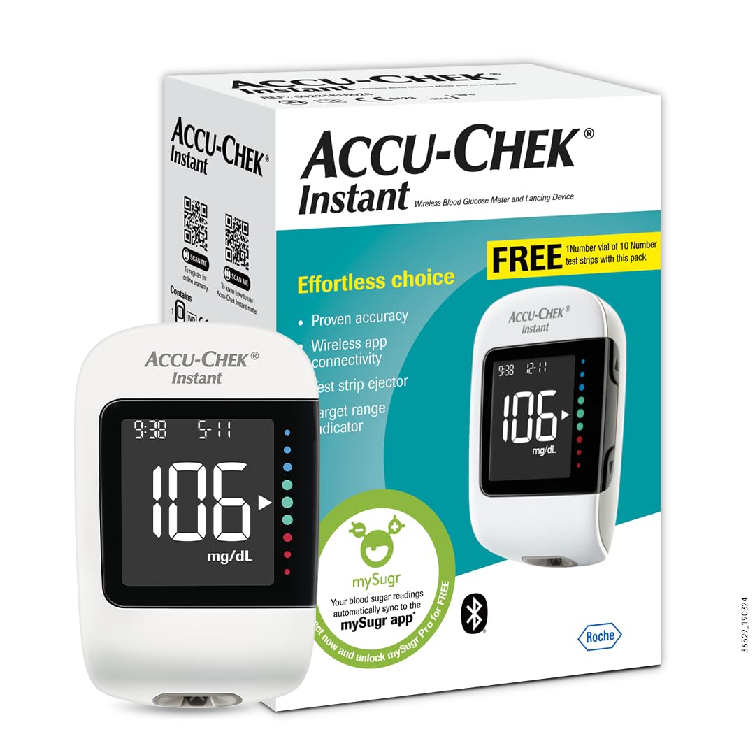 Accu-Chek Instant Blood Glucose Glucometer Kit with Vial of 10 Strips, 10 Lancets and a Lancing device FREE