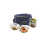 Borosil ITSQ32RN24UEC Glass Universal Lunch Box Set of 4, (2pcs 320 ml square + 2pcs 240 ml Round) Microwave Safe