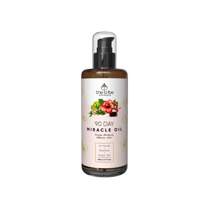 The Tribe Concept 90 Day Miracle Hair Oil, Hair Growth Oil, Hairfall & Breakage Control, Nourishing Shine with Bhringraj, Hibiscus, Amla, 100% Chemical Free & Natural - 200 ml