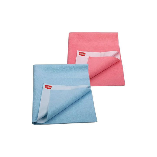 Luvlap Instadry Extra Absorbent Dry Sheet/Bed Protector - Sky Blue & Salmon Rose, 0 m+ - Medium Size 70cm x 100cm, Pack of 2