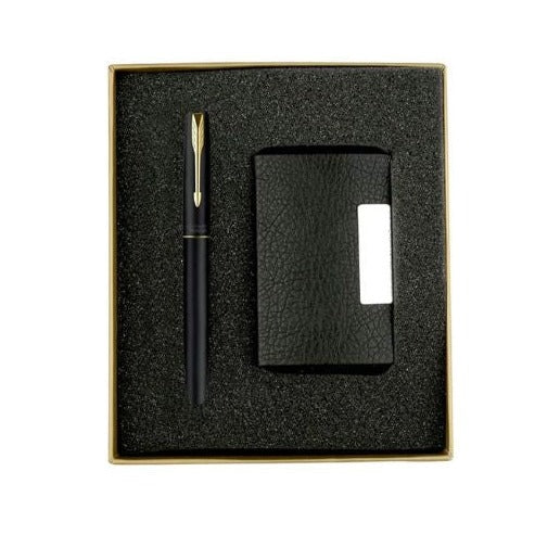 Parker Frontier Gold Trim Roller Ball Pen with Free Card Holder (Matte Black)