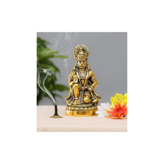 Prince Home Decor & Gifts Hanumanji Statue Sitting In Metal, Multicolour