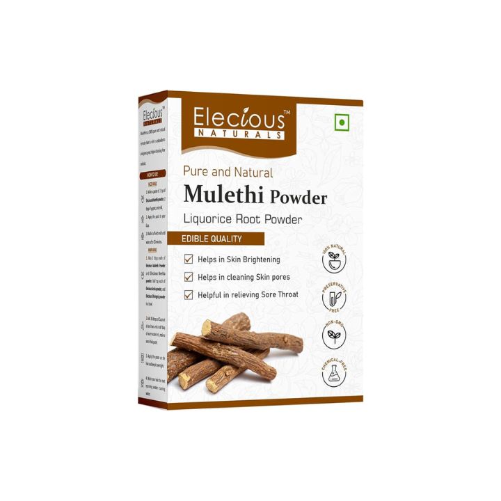 Elecious Mulethi Powder For Body, Skin, Face and Hair (200g), Skin Whitening | Yashtimadhu Powder, Liquorice Powder for Eating