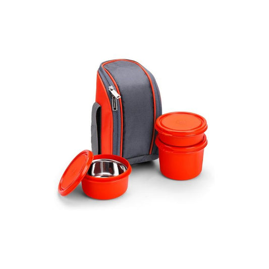 SOPL-OLIVEWARE Boss Stainless Steel Lunch Box, Microwave Safe & Leak Proof, 3 Ineer Steel Containers With Bpa Free Airtight Lids (290ml, 450ml, 600ml), Fabric Bag - Orange, 600ml