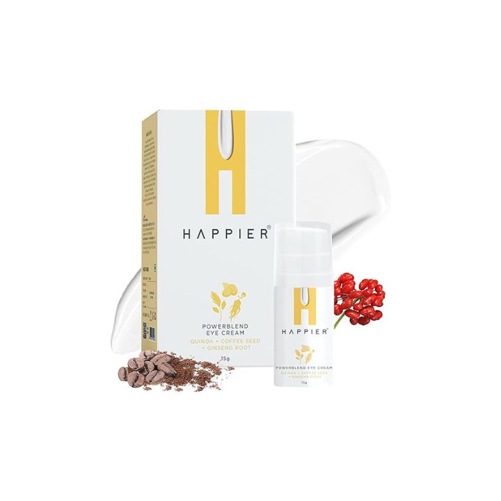 HAPPIER Powerblend Eye Cream | Reduce Fine Lines And Puffiness Around Eyes | Prevents Signs of Ageing, Lightens Dark Circles | Enriched with Vitamin C and other Natural Ingredients | All Skin Types