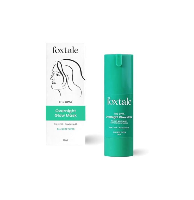 FoxTale 2% Glycolic + 2% Lactic Acid Overnight Glow Mask With AHA, PHA & Provitamin B5 30 second facial for salon like brightening For clear, smooth, soft skin Men and Women 30 ml, Green