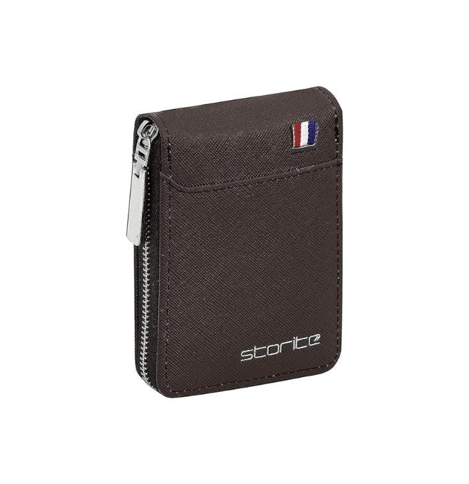 Storite 9 Slot Vertical PU Leather Credit Debit Card Holder Money Wallet Zipper Coin Purse -Chocolate Brown