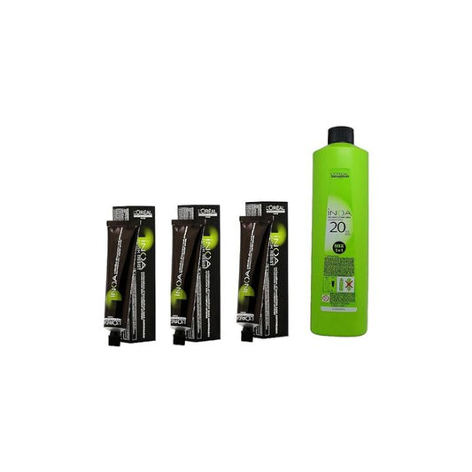 L'Oreal Paris Inoa No Ammonia Free Permanent Colour with Oil Developer (3 Dark Brown,60ml and 1000ml) - Pack of 3 Tubes