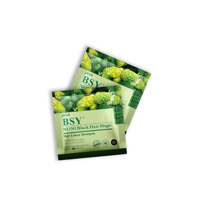 BSY Noni Black Hair Magic Hair color shampoo (12ml x 5 Sachets) | Ammonia Free | Natural Black Permanent Hair Dye Shampoo for women | Noni Fruit Hair Dye | 5 Minutes Hair Colour