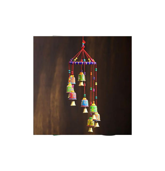 eCraftIndia Handicrafted Decorative Wall/Door/Window Hanging Bells Wind Chimes Showpiece For Home Decor, Wall Decor, Pooja Room Temple, Diwali Gift, Corporate Gift 13 Cm X 13 Cm X 48 Cm Multicolour