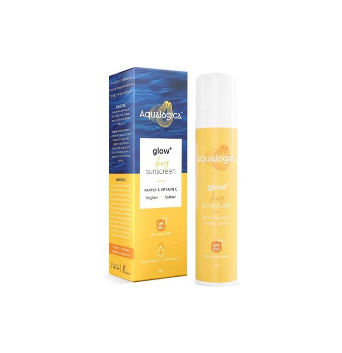 Aqualogica Glow+ Dewy Sunscreen SPF 50 PA+++ For UVA/B & Blue Light Protection, for Glowing & Well Protected Skin, Cream, 50g