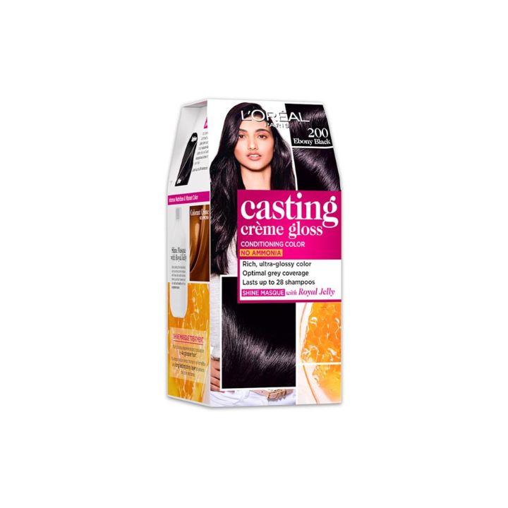 L’Oréal Paris Casting Creme Gloss Hair Color, Ebony Black 200, 87.5g+72ml