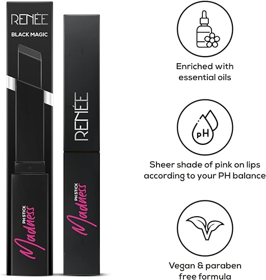 RENEE Madness PH Stick, 3g | Black lipstick that delivers pink hue, enriched with Vitamin E and Jojoba Oil