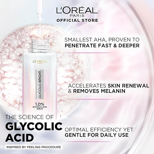 L'Oreal Paris Glycolic Bright & Anti Dark Spot Face Serum, Instant Glow 30ml