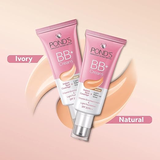 Ponds POND'S BB+ Cream, Instant Spot Coverage + Light Make-up Glow, Ivory 30g