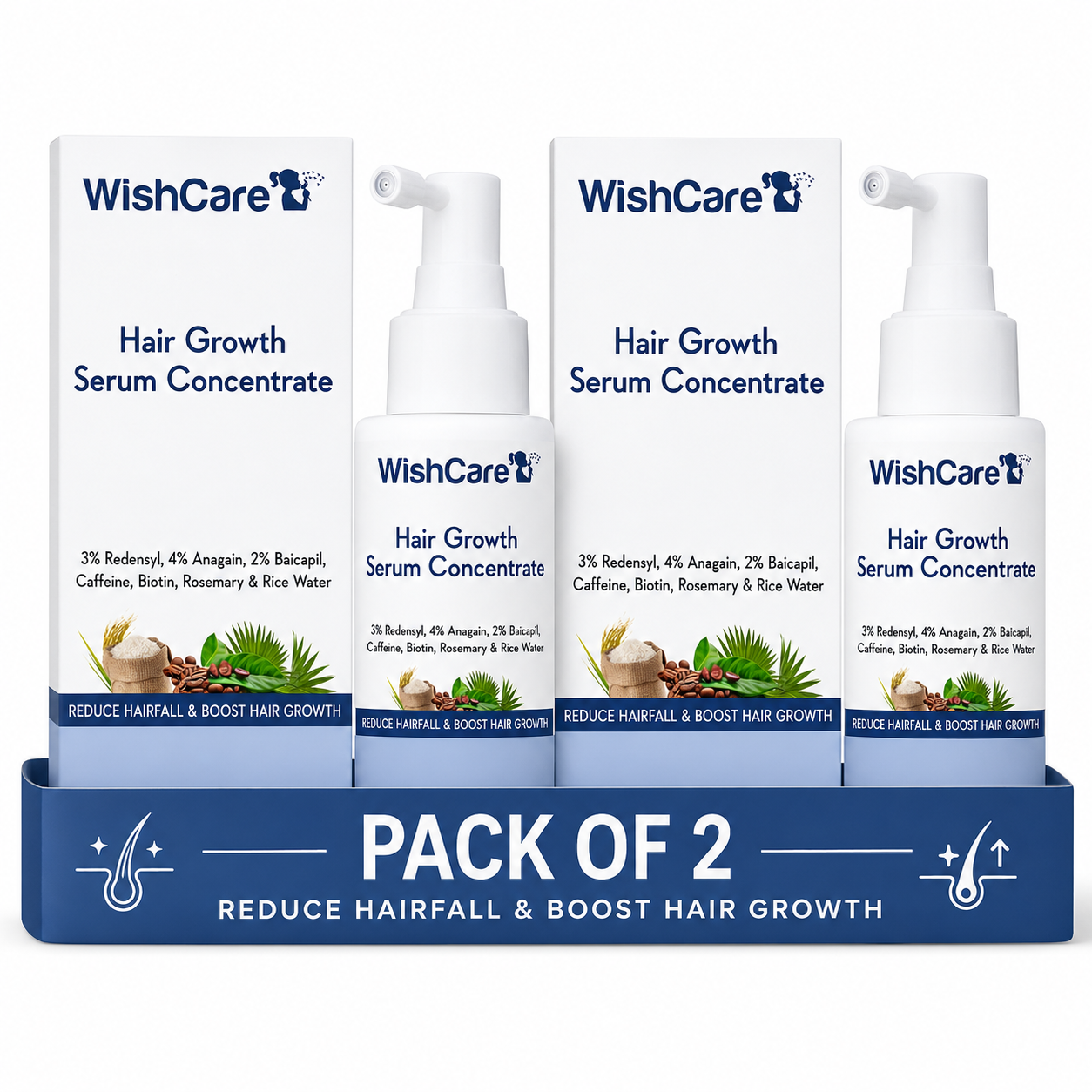 WishCare Hair Growth Serum Concentrate - 3% Redensyl, 4% Anagain, 2% Baicapil, Caffeine, Biotin, Plant Keratin & Rice Water, 30 ml